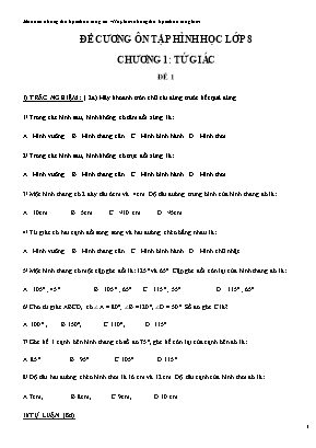 Đề cương ôn tập Hình học Lớp 8 - Chương 1 Tứ giác